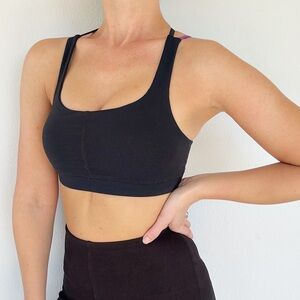 Karma black purple strappy cut out back sports bra size small